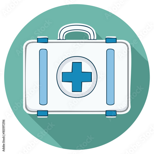 Medical kit first aid icon on a green circle health care concept