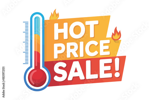 Illustration of a hot price sale with a thermometer and fire graphics