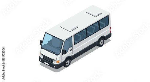 Isometric white minibus on white background