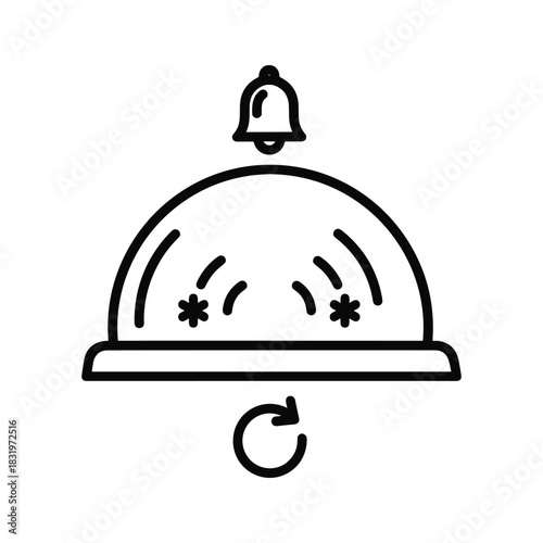 Line icon of service bell with ringing effect and refresh symbol