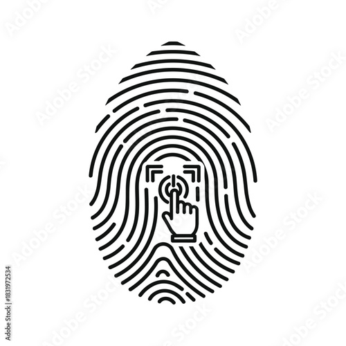 Fingerprint scan icon with hand tap for biometric security verification