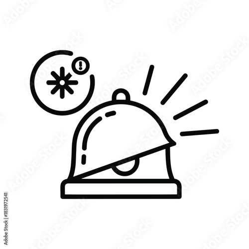 Line icon of a ringing alarm bell with a snowflake warning symbol