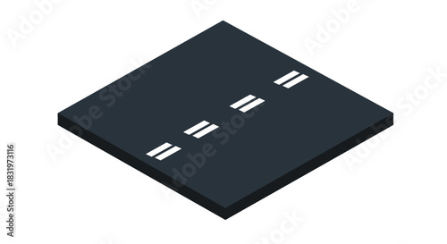 Isometric road segment with lane markings on dark background