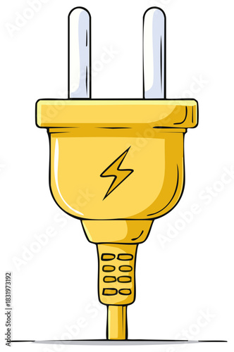 Yellow electrical power plug with lightning bolt icon, energy symbol