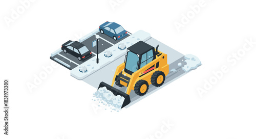 Snow removal in parking lot with heavy machinery