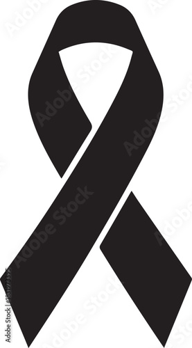 Black ribbon symbol of mourning and remembrance on a white background