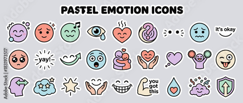 Emotion and expression icon set. featuring happy, sad, love, laugh, cry, wink, smile, angry, surprised, calm. Vector collection