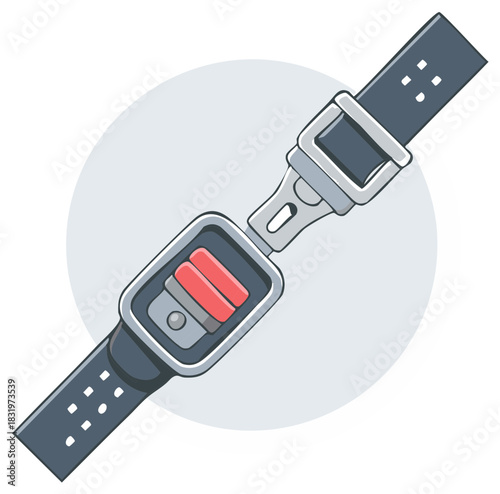 Cartoon Illustration of Vehicle Seatbelt Fastener with Safety Release Mechanism