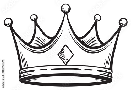 Royal crown illustration with diamond, drawing style.