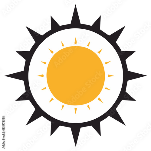 Stylized sun icon with jagged edges and golden rays, conveying summer heat and vibrant energy