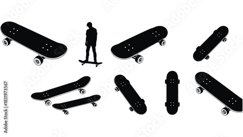 Skateboard vector design black and white skateboards collection