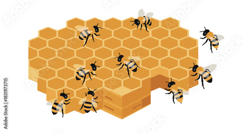 Isometric honeycomb with bees: nature's sweet hexagonal design