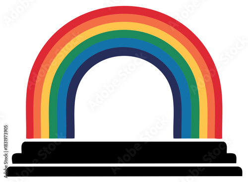 Colorful rainbow illustration with arch shape and simple stair structure.