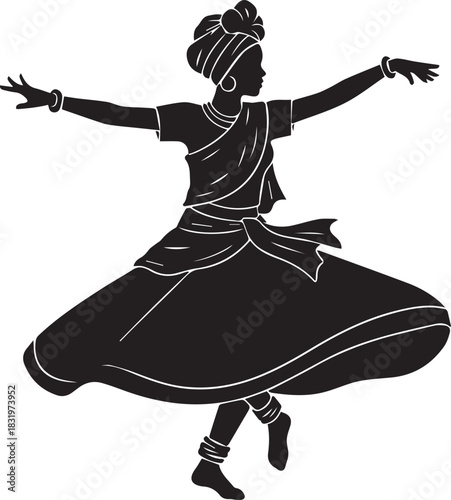 Silhouette of a woman performing traditional indian dance