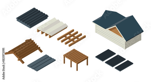 Isometric wooden structure elements for custom roof design