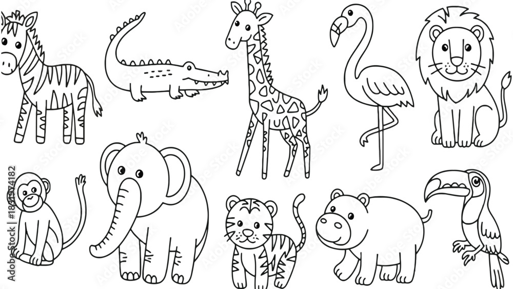 Obraz premium Cute jungle animal coloring page for kids printable outline art