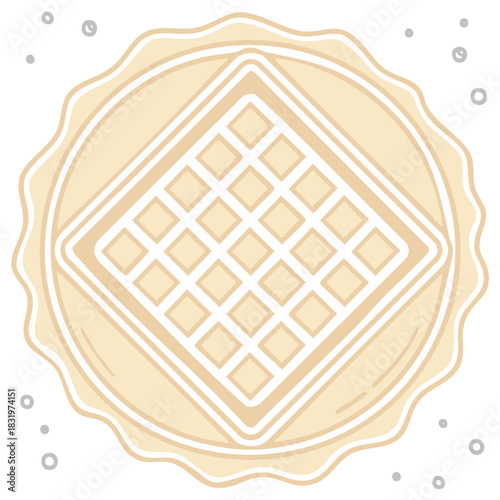 Hand drawn vector illustration of a classic Belgian waffle on a round plate for breakfast