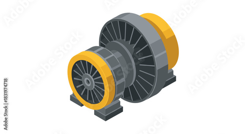 Isometric industrial turbine machine on white background
