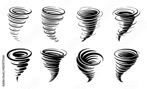 Collection of Stylized Tornado and Cyclone Illustrations