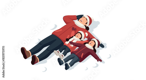 Family enjoying winter activities together in snowy holiday scene