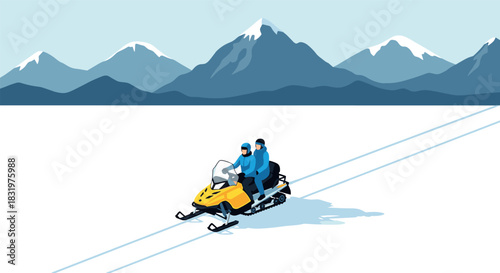 Snow adventure with snowmobile in mountain landscape