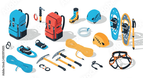 Essential isometric mountaineering gear for adventurous climbing and exploration