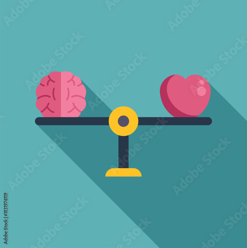 Brain and heart balancing on scales, symbolizing the choice between logic and emotions