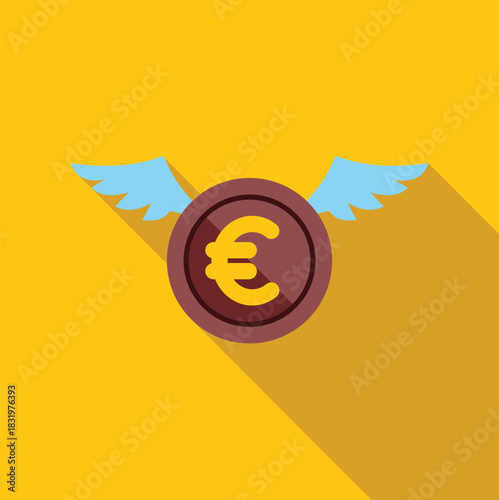 Flying euro coin representing money loss and financial inflation
