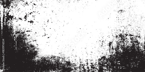 Dark grainy texture on white dust overlay textured, Distressed vector damage wall grunge Vector old grunge wall black and white dust and scratched textured background.