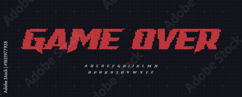 8bit Game Over Font Logo Alphabet Video Game Pixel Arcade Letters Set Modern Typography, Game Typographic Design for Title Text, Typo Poster Headline, Type Symbol Logotype. Vector Typeface