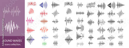 sound waves collection,Vibrant collection of abstract sound waves and digital equalizer waveforms with colorful gradient lines