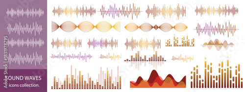 sound waves collection,Vibrant collection of abstract sound waves and digital equalizer waveforms with colorful gradient lines