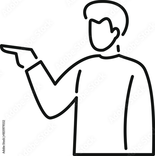 Outline of person's upper body pointing index finger left