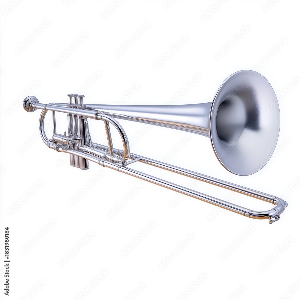 Obraz premium Silver Trombone Isolated on White Background