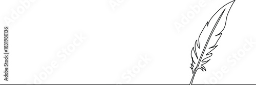 Continuous line drawing of a feather, vintage writing tool, art vector design Vector