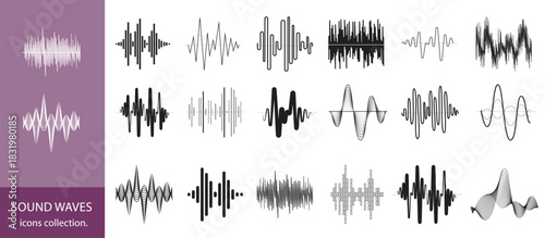 sound waves collection,Vibrant collection of abstract sound waves and digital equalizer waveforms with colorful gradient lines