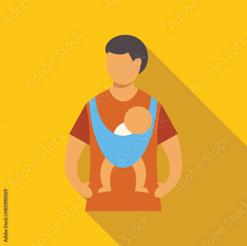 Father providing care for baby using a fabric sling, illustrating parenting and family bonding