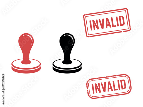 Image shows two rubber stamps and two invalid stamps on a white background