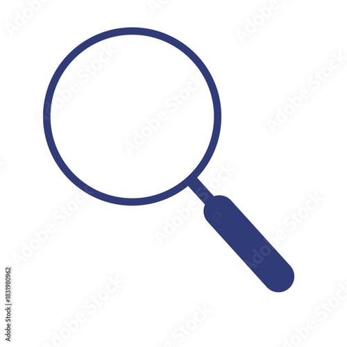 Clean blue magnifying glass icon designed for search functions, digital navigation, data lookup, user interfaces, and modern exploration-focused applications