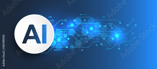 Artificial intelligence icon, sign, logo in the circuit line style. AI processor vector icon flat design. Motherboard digital chip AI. Machine learning design