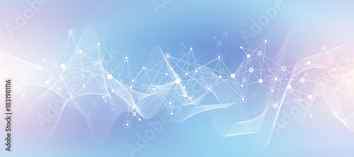 Abstract tech network connection dots. Digital background and big data technology. Blue background with plexus lines effect. Geometric background with abstract mesh.