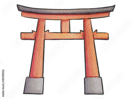 神社の赤い鳥居の手描き風イラスト