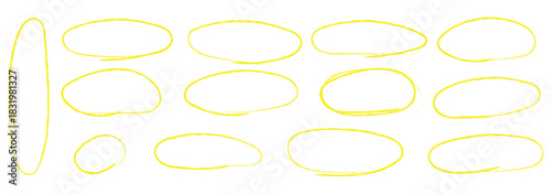 Hand drawn ovals and circles set. Ovals of different widths. Highlight circle frames . Rounds scribble line circles. Vector illustrations