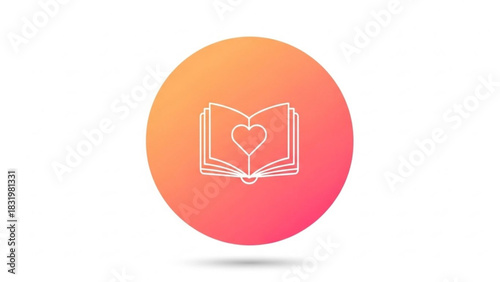 Book with heart vector icon for love story reading valentine day gift and romantic literature concept design
