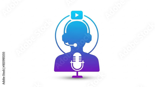 Podcast recording studio microphone headphones video online streaming live broadcast concept design vector
