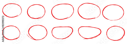 Hand drawn ovals and circles set. Ovals of different widths. Highlight circle frames . Rounds scribble line circles. Vector illustrations