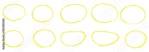 Hand drawn ovals and circles set. Ovals of different widths. Highlight circle frames . Rounds scribble line circles. Vector illustrations