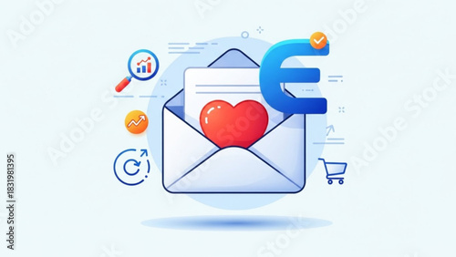 Email marketing strategy for business growth with analytics and love, achieve success and improve sales performance
