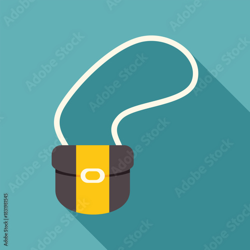 Yellow fashion handbag showing a shoulder strap and closure button on a blue background