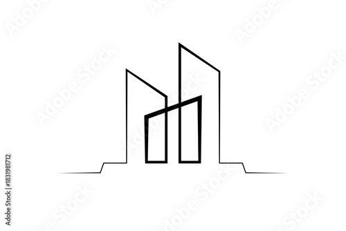 Continuous single line drawing building logo concept. Symbol of a modern home. Architecture. Linear . One continuous line isolated minimalist illustration. Not AI.